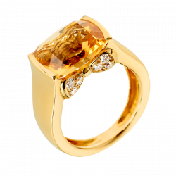 Bague Dauphine en or jaune avec une Citrine et noeuds en diamant