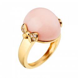 Bague Dauphine en or jaune avec Cabochon en opale rose et deux noeuds pavés