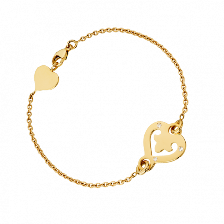Bracelet Legendes en or jaune avec coeur sur chaine et 3 diamants