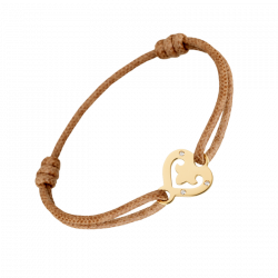 Bracelet coeur Legendes en or jaune sur cordon en coton ciré avec 3 diamants