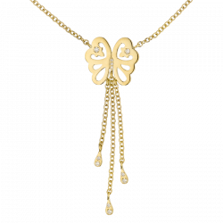 Collier Papillon Féerie de Legendes et chainette en or jaune avec 5 diamants, sur chaine