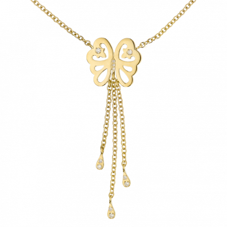 Collier Papillon Féerie de Legendes et chainette en or jaune avec 5 diamants, sur chaine