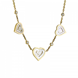 Collier 3 Coeurs Legendes en or jaune, nacre et 4 diamants