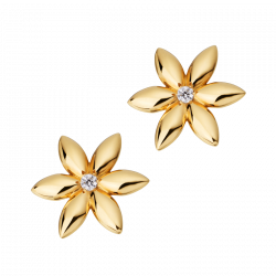 Motifs d'oreilles Vivaldi Moyen modele avec une fleur en or jaune et 1 diamant centrale