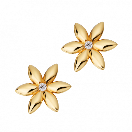 Motifs d'oreilles Vivaldi Moyen modele avec une fleur en or jaune et 1 diamant centrale