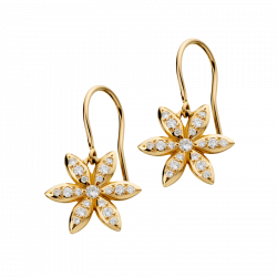 Motifs d'oreilles dormeuses Vivaldi en or jaune avec 1 fleur pavée