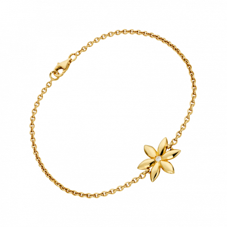 Bracelet Vivaldi en or jaune sur chaine avec 1 fleur et un diamant centrale