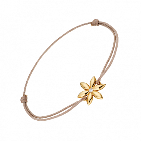 Bracelet Vivaldi en or jaune sur cordon avec 1 fleur et un diamant centrale