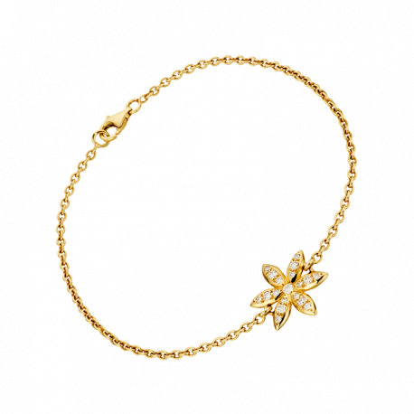 Bracelet Vivaldi en or jaune sur chaine avec 1 fleur pavée
