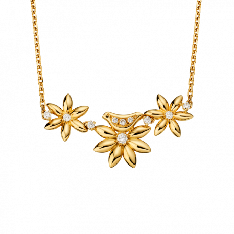 Motifs d'oreilles Vivaldi Moyen modele avec une fleur en or jaune et 1 diamant centrale