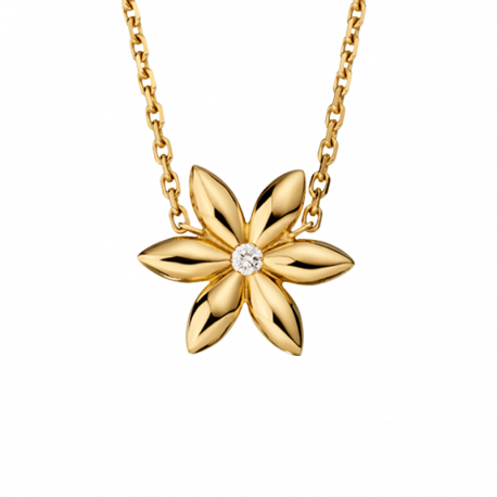 Collier Vivaldi en or jaune sur chaine avec 1 fleur et un diamant central