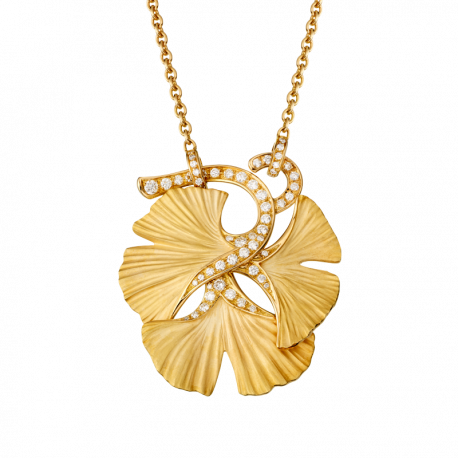 Collier Ginko en or jaune avec 56 diamants sur chaine forcat
