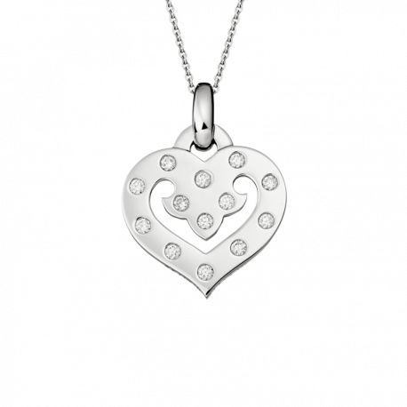 Pendant Coeur Légendes white gold with 13 diamonds medium model