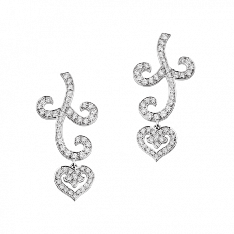 Earrings Sarah Motif paved sheet in white gold 1 pendant Coeur Légendes
