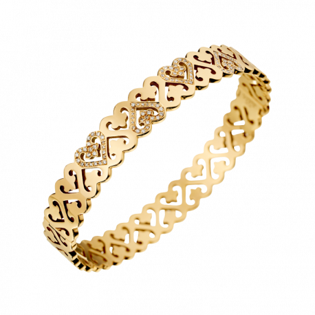 Bracelet Passionata yellow gold double row of heart, with 5 diamonds heart