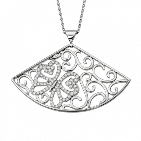 Pendant Féerie de Légendes in fan-shaped with a butterfly in white gold and diamonds